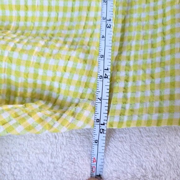 💕 Zara NEW Lime Yellow Gingham Plaid Crop Bubble Sleeves Checkered Knot Zipper - Picture 10 of 15
